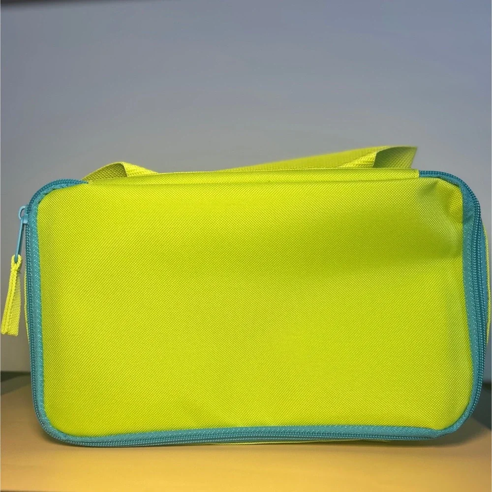 Trader Joes Mini Insulated Tote Bag Lime Green Teal Blue 1.5 Gallon Lunch NWT